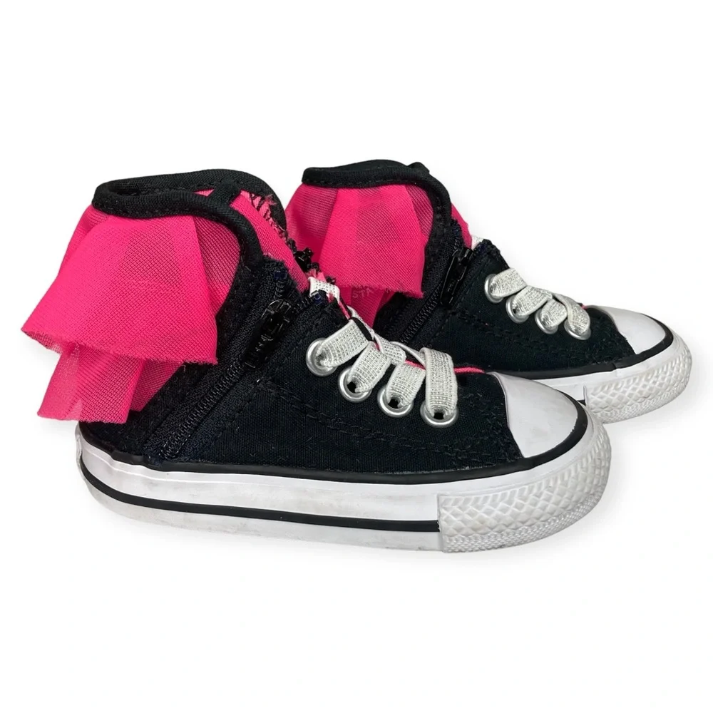 Converse All Stars Size 5 Block Party Tule Frill Chuck Taylor Zip Hi Top Shoes